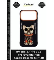 iPhone 17 Pro / 18 Pro Uyumlu Pug Köpek Desenli Kılıf 3D Telefon Kılıfı Hayvan Figürlü