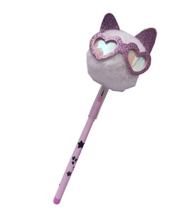Peluş Kedi Gözlüklü Figürlü Yumurtlayan Kalem 1 Adet Kedi Gözlük Şekilli Yumurtlayan Kalem Hediye Kalem Tüylü Sevimli Kalem (Beyaz)