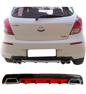 Hyundai i20 Kırmızı Difüzör Çiftli Kare Egzoz Görünümlü D Tip Difizör