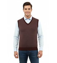 Erkek V Yaka Süveter Çelik Örgü Regular Kalıp 5206H BGL-ST04841 (Bordo)
