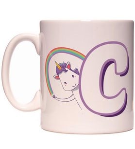 C Harfi Unicorn Boynuzlu At Tasarım Renkli Harfli Kupa Bardak