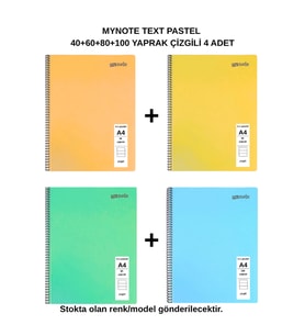 TEXT PASTEL DEFTER A4 40+60+80+100 YAPRAK ÇİZGİLİ 4 Adet
