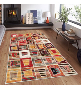 Çok Renkli Patchwork Bardak Desen Yıkanabilir Kaymaz Taban Leke Tutmaz Modern Salon Halısı ve Yolluk
