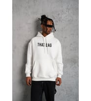 Erkek 3 İplik Pamuklu Kapüşonlu Baskılı Cepli Oversize Sweatshirt Hoodie - Beyaz