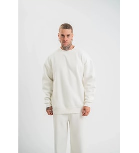 Uzun Kol Bisiklet Yaka Basic SweatShirt - Beyaz