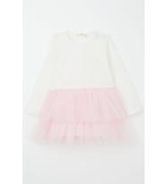 Breeze Kız Bebek Uzun Kollu Elbise Tül Çiçekli 9 Ay-3 Yaş, Ekru