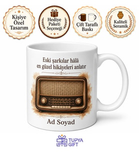 Eski Radyo Temalı Nostaljik Baskılı Kupa Bardak Retro Hediye