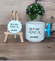 İyi Ki Varsın Amca Hediye Seti Kupa Bardak T Kulplu ve Anahtarlık Amcaya Doğum Günü Hediyesi (Model 3)