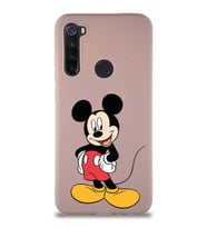 Xiaomi Redmi Note 8 Soft Premier Kapak Mickey Mouse-E Tasarımlı Silikon Kılıf - Pudra (Şeffaf)