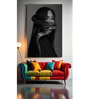 KADINA SARILAN YILAN V1 Ev Duvar Salon Güzellik Salonu Ofis Dükkan Dekarasyon Kanvas Tablo (Çok Renkli)