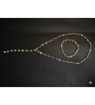 ÇELİK RENKLİ ZİRKON TAŞLI Y KOLYE VE BİLEKLİK SETİ (Çok Renkli)