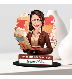En Başarılı Kadın Sosyal Bilgiler Öğretmenine Hediye Karikatürlü Biblo