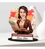 En Başarılı Kadın Sosyal Bilgiler Öğretmenine Hediye Karikatürlü Biblo