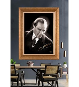 Altın Varaklı Çerçeveli Paspartulu Atatürk Tablo DC1555 (Gold)