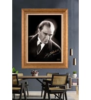 Altın Varaklı Çerçeveli Paspartulu Atatürk Tablo DC1555 (Gold)