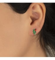 Vaoov 925 Ayar Gümüş Mineli Yeşil Yaprak ve Uğurböceği Küpe (Rose)