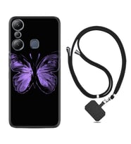Infınix Hot 20i Kılıf Resimli Boyun Askılı İpli Desenli Silikon Series Black Butterfly 1879