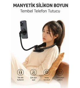 Manyetik Silikon Boyun Telefon Tutucu – Eller Serbest, Ayarlanabilir ve Rahat Kullanım