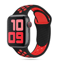Apple Watch 10/11 42mm-38/40/41mm Kordon Delikli Spor Kordon 2/3/4/5/6/se/7/8/9 (Siyah-Kırmızı)