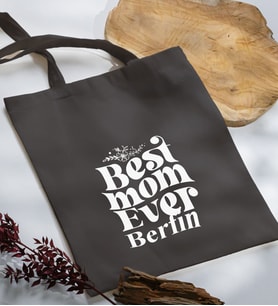 BK Gift Kişiye Özel İsimli Anneler Günü Tasarımlı Antrasit Kumaş Bez Çanta, Baskılı Omuz Çantası, Alışveriş Çantası, Anneler Günü Hediyesi, Anneye Hediye-1