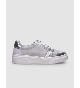 %100 Hakiki Deri Beyaz - Gri Kadın Sneaker