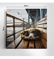 İstanbul Vapur Manzaralı Kedi 20x20 cm Illustrasyon Kanvas Tablo – Özgün Hediye Tablo (Çok Renkli)