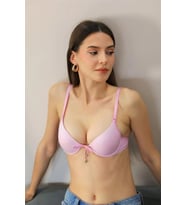 pilelistore- Destekli Balenli Önden Açılır Dekolteli Sütyen Lila