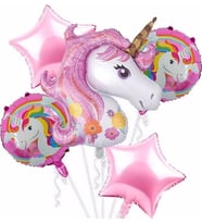 Pazariz  Unicorn Folyo Balon Seti Pembe 5 Li Set