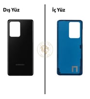 Samsung Galaxy S20 Ultra Siyah Renk Arka Kapak Arka Cam Batarya Kapağı Pil Kapağı Lazer Kesim Back Cover Galaxy S20 Ultra Uyumlu