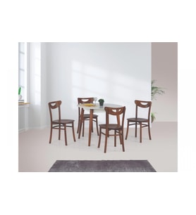 SİENA SABİT MASA VE ALMAN SANDALYE TAKIMI, BEYAZ CEVİZ, 90x90