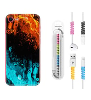 Apple iPhone 5 6 7 8 Plus Se XR Kılıf Kablo Koruma Spiral Silikon Orange Blue Color 1665