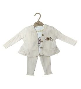 2476 Kız Bebek Flower Crop Krem 3'lü Takım