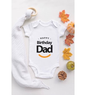 Unisex Bebek Happy Birthday Daddy Yazılı Beyaz