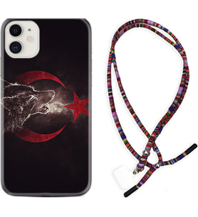 Apple iPhone 11 12 13 Mini Kılıf Boyun Asklı Rasta Silikon Kurt ve Ay Yıldız 1403