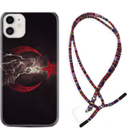 Apple iPhone 11 12 13 Mini Kılıf Boyun Asklı Rasta Silikon Kurt ve Ay Yıldız 1403