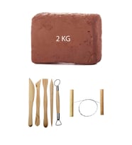 Kahve Çamur Kırmızı Kil Seramik Hamuru 2 kg Ebeşuar Seti Seramik Çamur Kesme Teli