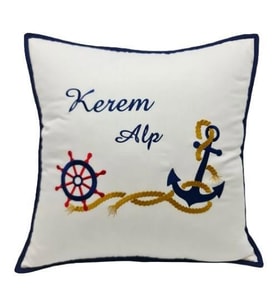 İsimli Deniz Temalı  Bebek Yastığı 40x40 cm (Ekru)