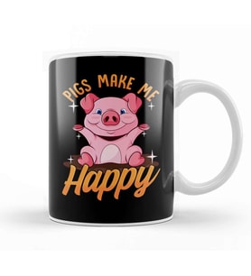 Pigs Make Me Happy Adorable Piglet Kupa Bardak Porselen