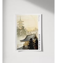 Çerçevesiz Poster Ohara Koson Pagoda ve Gökkuşağı (Çok Renkli)