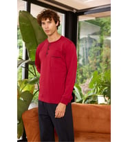 Uzun Kollu Midi Yaka Manşetli Erkek Pijama Takımı 9244 (Bordo)