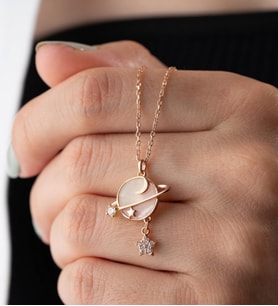 925 Ayar Rose Sedefli Gezegen Gümüş Kolye