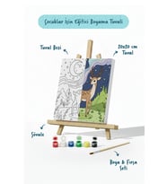 Sevimli Geyik Temalı Çocuk Boyama Tuvali – Şövaleli Eğitici Boyama Seti 20x20 cm