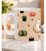 Suşi Temalı Kawaii Kediler Desenli Kedi Severlere Hediye Porselen Kupa Bardak