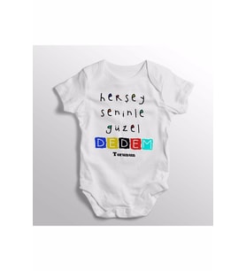 Herşey Seninle Güzel Dedem Yazılı Baskılı Bebek Zıbını
