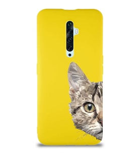 Oppo Reno 2Z Soft Premier Kapak Catface Tasarımlı Silikon Kılıf - Sarı (Şeffaf)