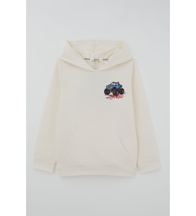 Breeze Erkek Çocuk Sweatshirt Macera Temalı Arazi Aracı Sırt Baskı Detaylı 4-8 Yaş , Krem