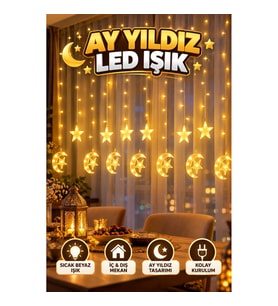 Ay Yıldız LED Işık Zinciri – Sıcak Beyaz Dekoratif Aydınlatma