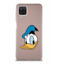 Samsung Galaxy A12 Soft Premier Kapak Donald Duck-B Tasarımlı Silikon Kılıf - Pudra (Şeffaf)