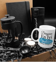 Öğretmenler Gününe Özel 400 ML Basmalı Çelik Termos & French Press & Kişiye Özel Plakalı Defter & Tasarım Kupa & İkili Mum
