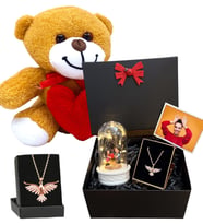Zümdürü Anka Kuşu Kolyeli Fotoğraflı Premium Set - Sevimli Kalpli Peluş Ayıcıklı (Model 6)